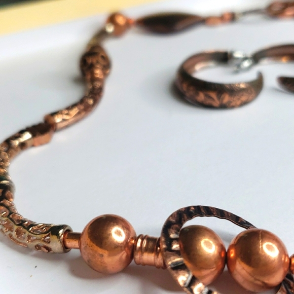 Sold Copper necklace with copper earrings set statement peice unique flowers - Picture 6 of 6